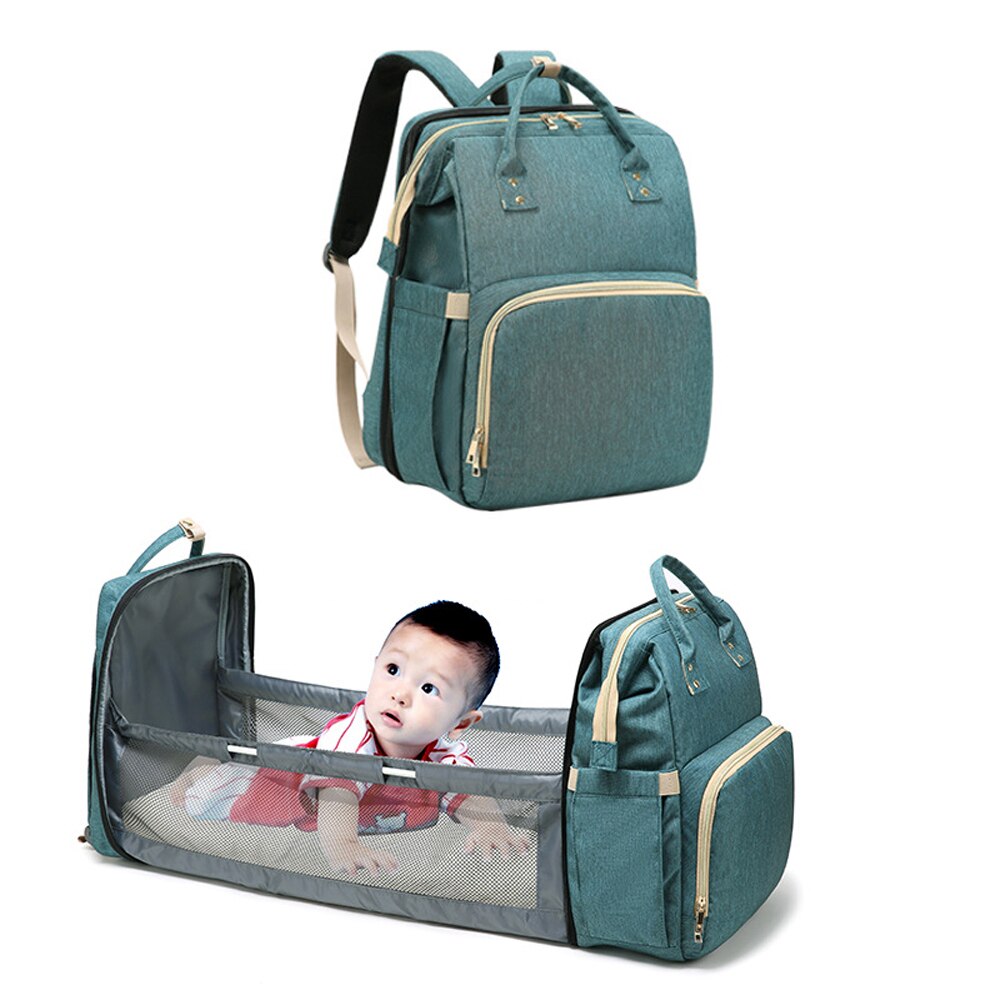 2 i 1 multifunktionel rygsæk bleetaske rejsebærbar 2 in 1 isoleret diverse arrangør mor sammenklappelig barneseng sportsposer