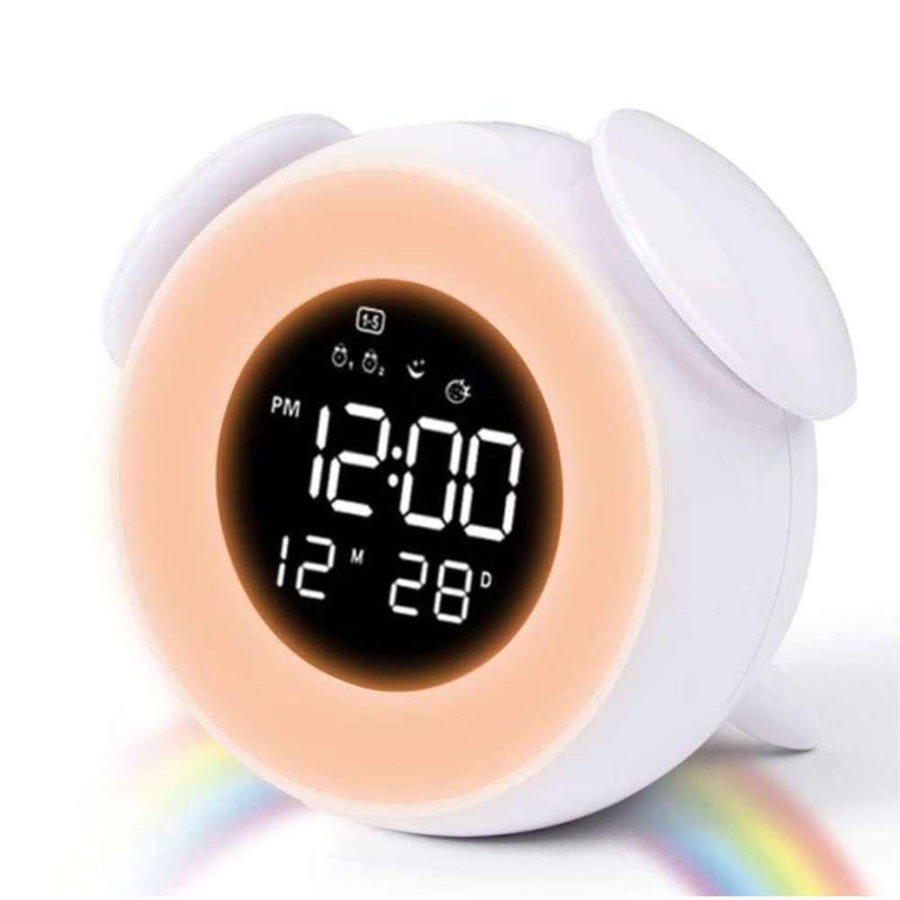 LED Digital uhr wecker nachttisch uhr elektronische Schreibtisch uhr Nacht Licht Sonnenaufgang Sonnenuntergang licht spiegel musik uhr: Weiß