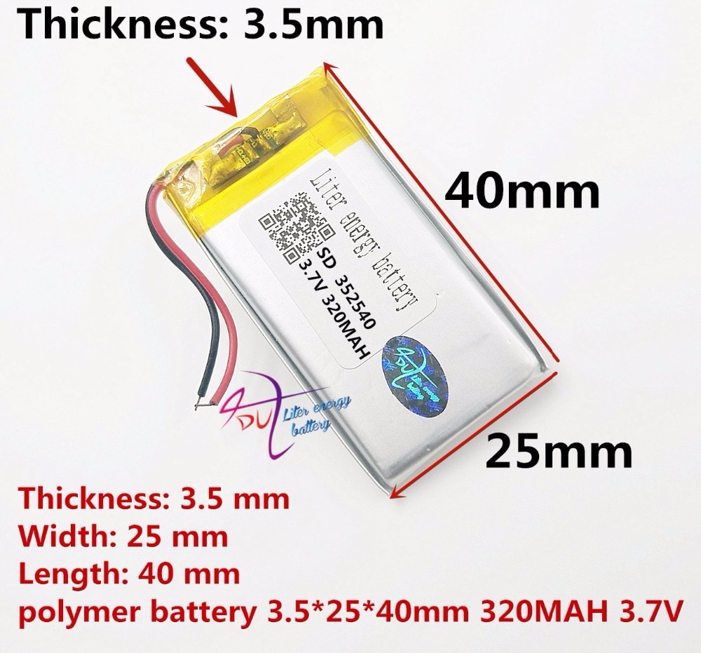 Li-polymeer Batterij 352540 3.7 v 320 mAh Lithium Polymeer Batterij Oplaadbare Batterij Goede OEM Voor GPS