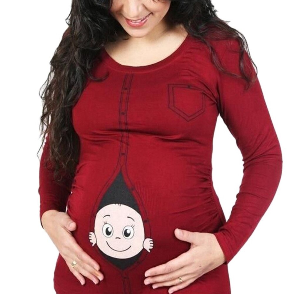 Morsom trykt barsel t-shirt gravid tøj kvinder barsel kortærmet tegneserie t-shirt graviditet sommer ropa embarazada: Rød / Xl