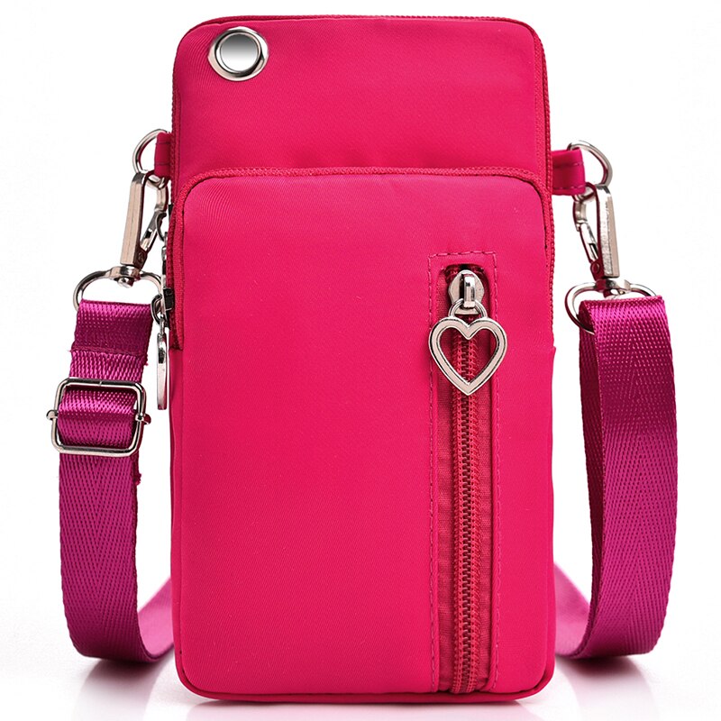 Universal Running Bag for Card Mini Shoulder Bag Multi-Function Mobile Phone Bag Outdoor Shoulder Cover Phone Pouch Pocket: Hot Pink