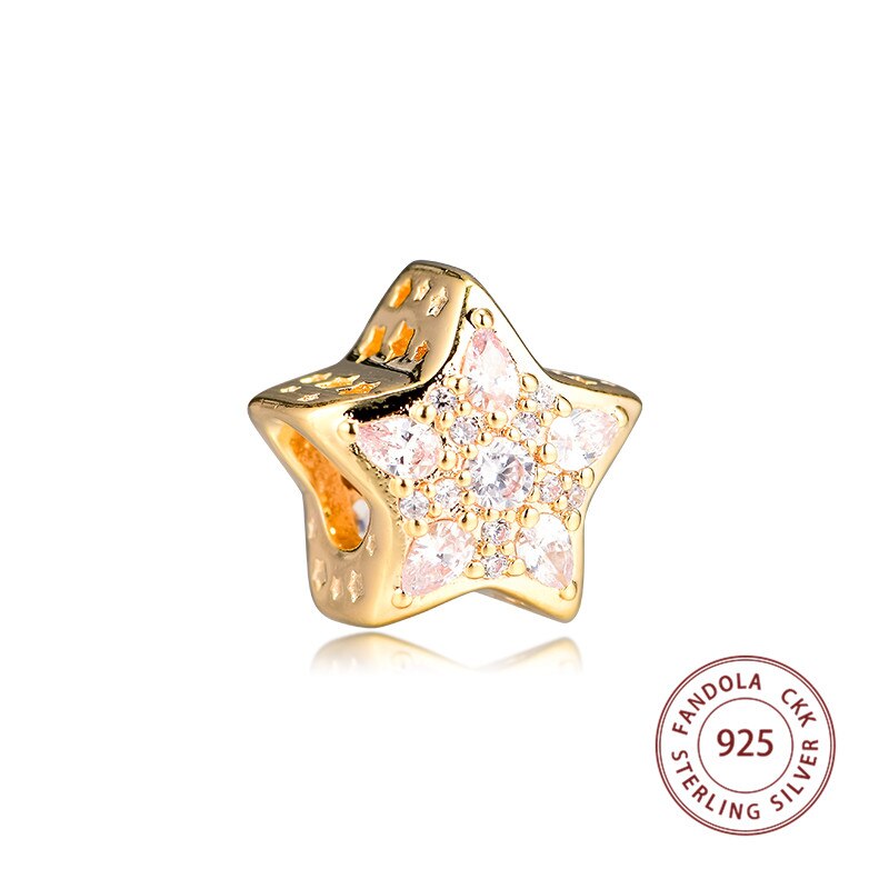 Invierno 925 Plata de Ley brillo estrella abalorios se adapta a la Pulsera Original Argent Charm plata 925 joyería kraien