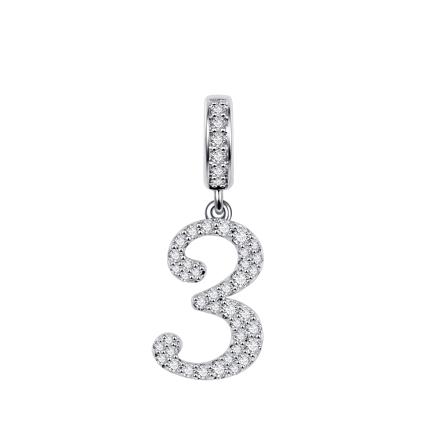 Authentic Sparkling 0—9 Arabic Numerals Dangle Charm Bead Fit Original 925 Sterling Silver Women Bracelet Necklace DIY Jewelry: Pink