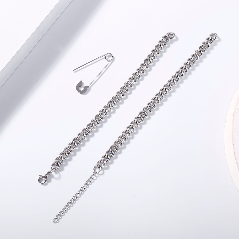 Colliers broches pour femmes, , en acier inoxydable, 316L, accessoires de bijouterie, chaîne Figaro, couleur argent, tour de cou à breloque