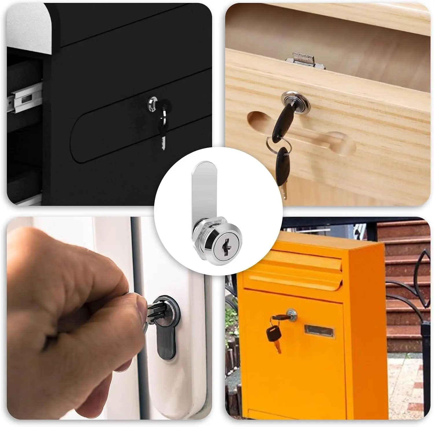 Cabinet Locks Letterbox Lock Cam Lock Set with 2 Keys and 4 Different Lock Plates for Door Cabinet Mailbox Drawer Cupboard