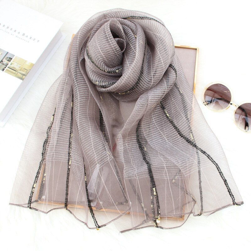 Lyx massivt guld silke silke scarf för kvinnor sjalar pashmina flickor halsdukar wrap bandana foulard hijab