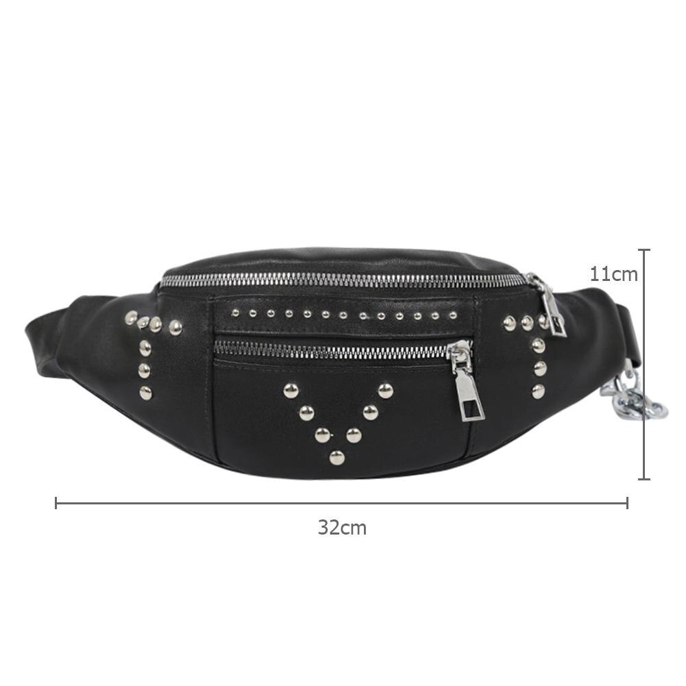 Dames borsttassen rits klinknagel splitsen pu leren heuptas dames casual comfortabele ketting dubbele laag tassen