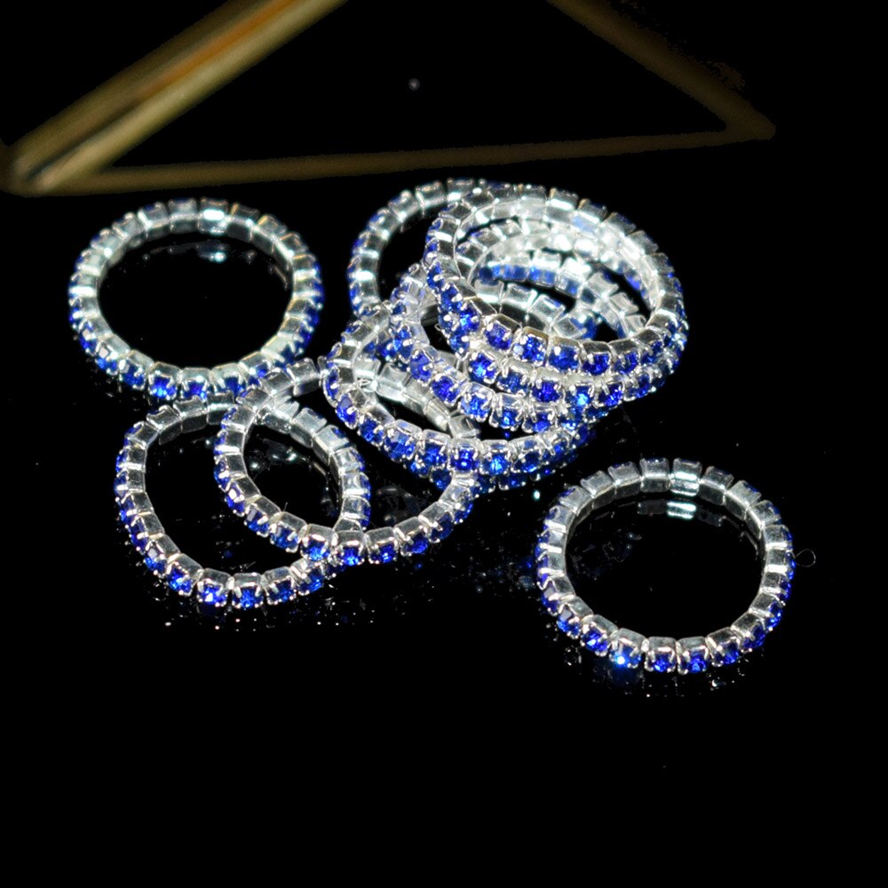 10 stück koreanische Ausführung mehrfarbige strassringe für damen, 1 reihe gemischtfarbiger kristallringe, dehnbarer kristallring, zehenring, partyschmuck: Jz-saphir