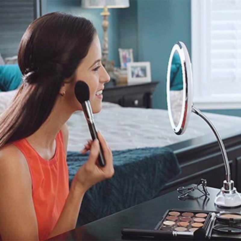 Costway LED Mirror Flexible Makeup Mirror with Led Light Mirrors 10X Magnifying Mirrors Light Cosmetic Miroir With Suction Cup