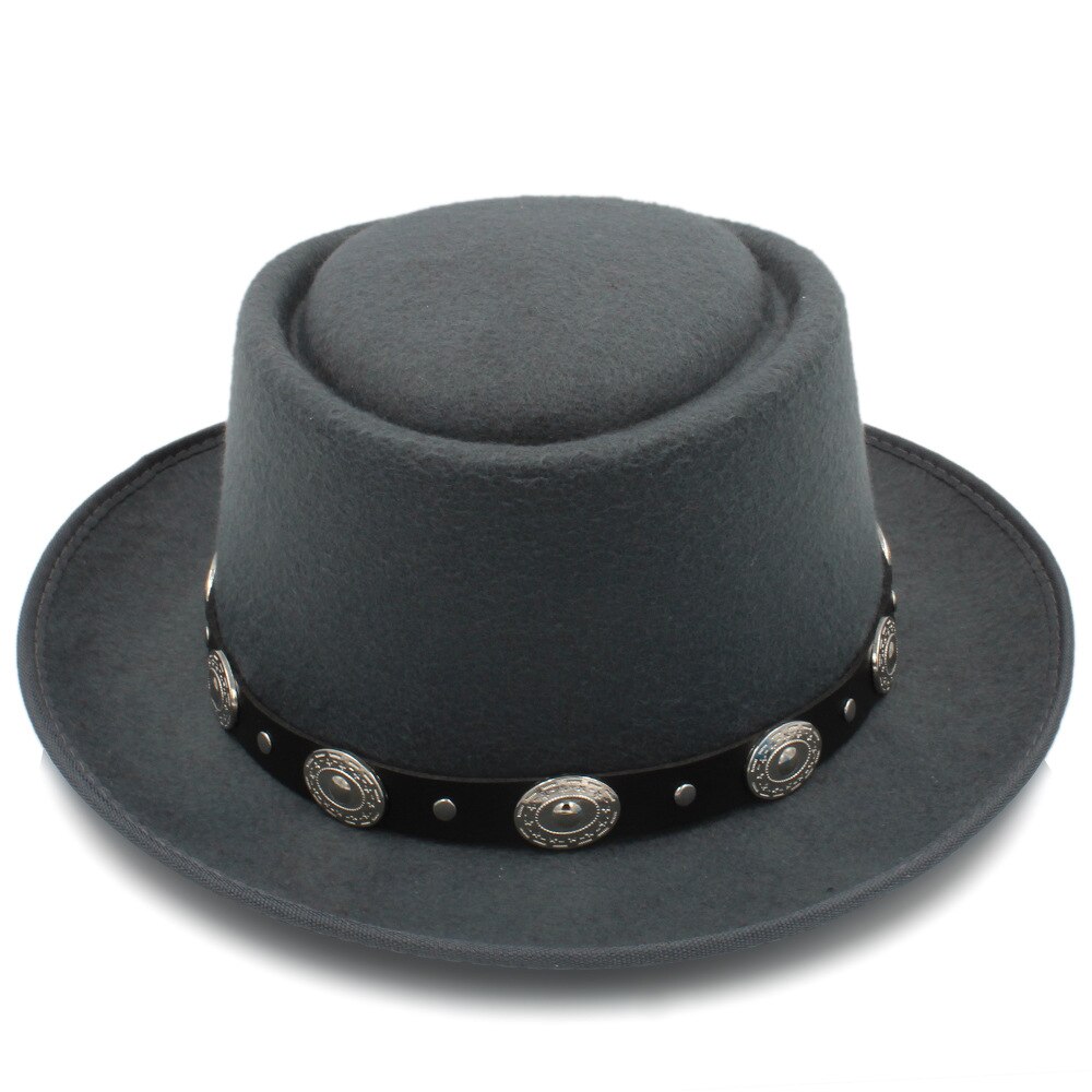 Vrouwen Pork Pie Hoed Vader Wol Platte Fedora Hoed voor Dame Koningin Gambler Schipper Trilby Hoed Hoed Maat 58 cm: Gray