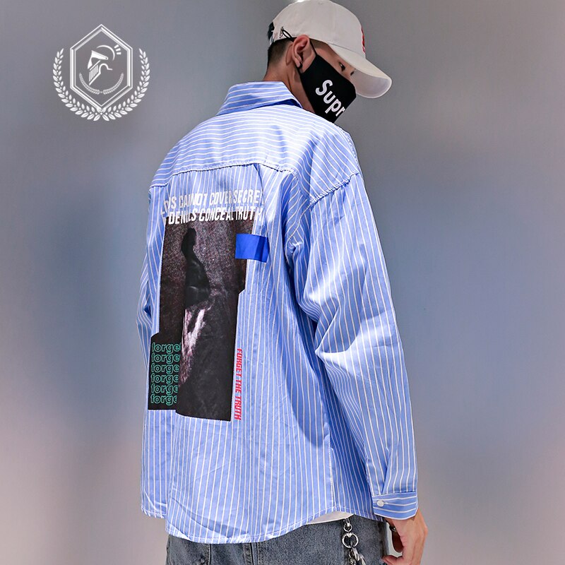 Men Loose Stripe Print Casual Hip Hop Shirts