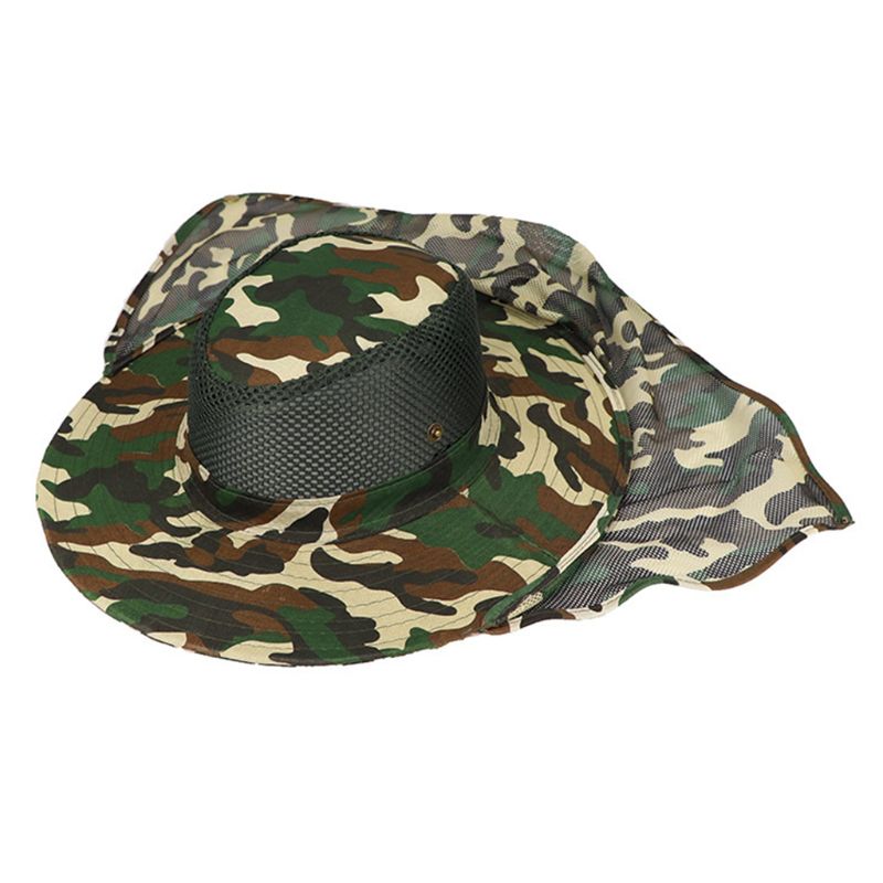 Unisex Camouflage Bucket Hat with Mesh Neck Flap Fishing Wide Brim Bo Y1QD: 1