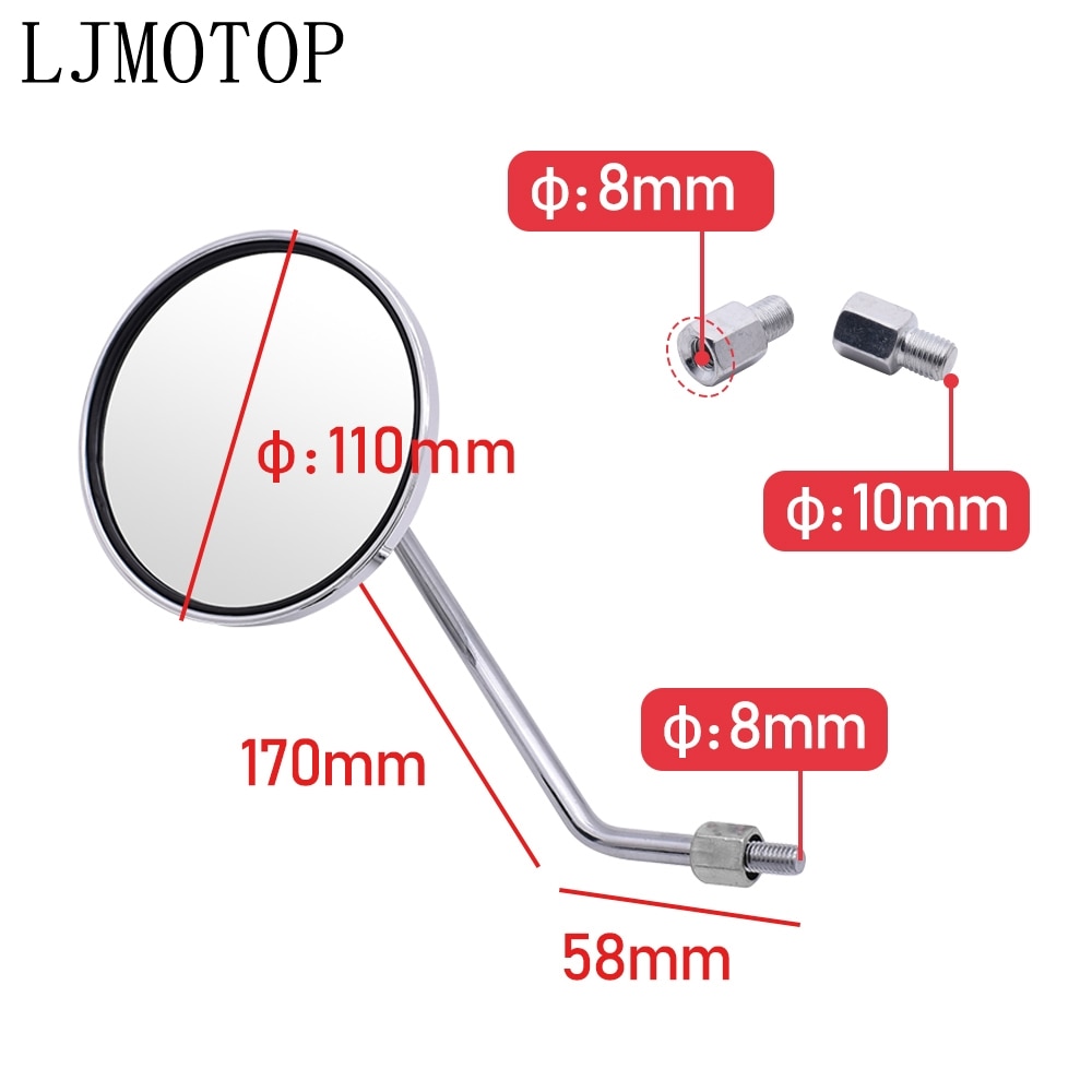 Motorcycle Round Back View Mirror Moped Side Mirror 8mm 10mm For Yamaha TTR125 TTR250 TTR600 XT250 TRICKER DT230