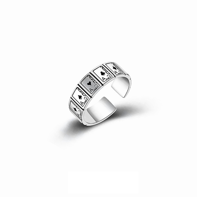 Vintage Opening Rings For Women Men Playing Card Finger Stainless Steel Lucky Poker Ring Party Jewelry: Yellow