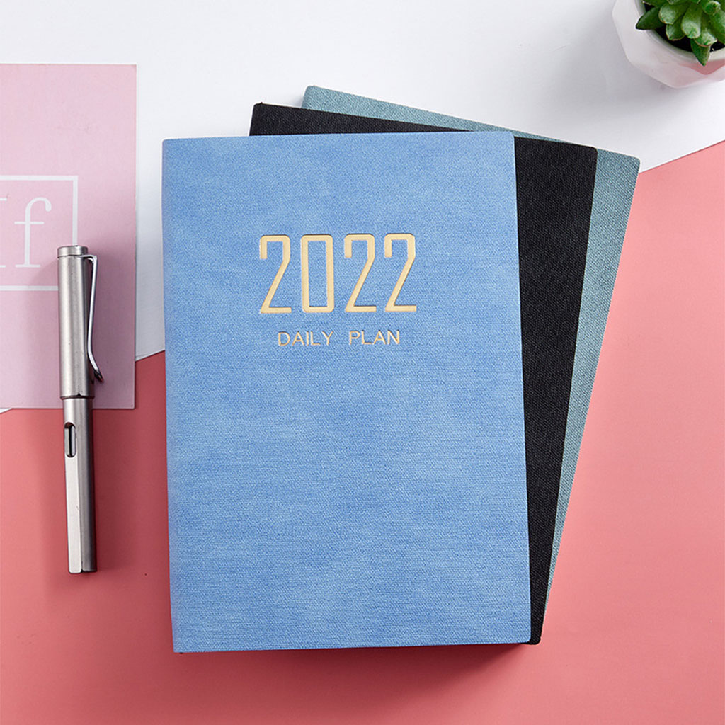 2022 PU Planner Schedule A5 Daily Planner Hourly Timetable Dated Ruled Daily Pages Ribbon Bookmark for Office Women Men