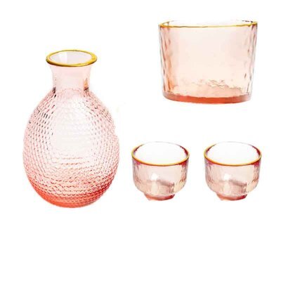 Japansk sake sæt blomme vin kop frugt vin gryde rav hammer mønster glas gryde guldkant glas whisky kop fødselsdag: Forgyldt 1 gryde 2 kop 1 varm
