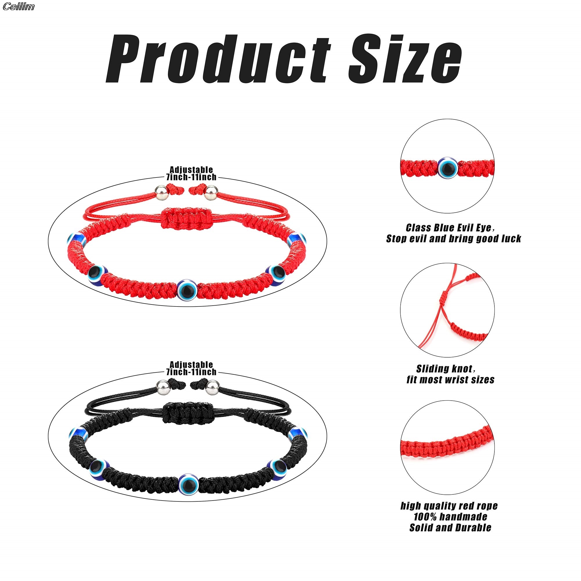 Evil Turkish Eye Hand Braided Rope Red Thread String Bracelet Women Men Charm Lucky Adjustable Bracelet Friendship Jewelry