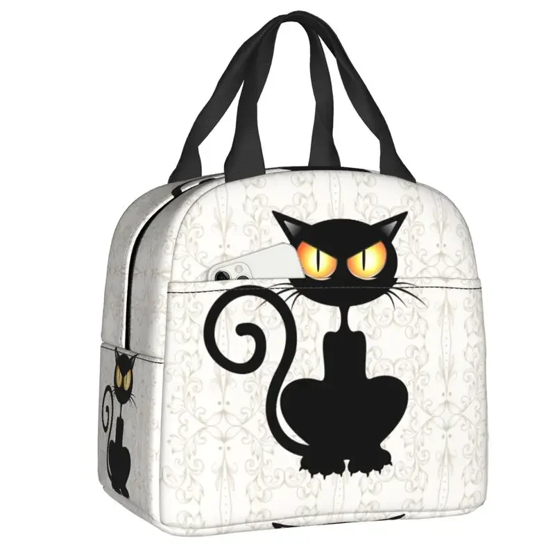 Aangepaste zwarte kat lunchtas dames warme koeler geïsoleerde lunchcontainer box voor student schoolwerk picknick voedsel draagtassen: Oranje