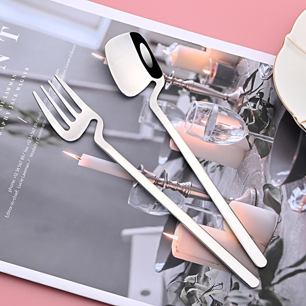 Stainless Steel Cutlery Silverware Forks Spoons Knives Dinnerware Sets Dishwasher Safe Tableware Set 24 Pieces with Tea Fork