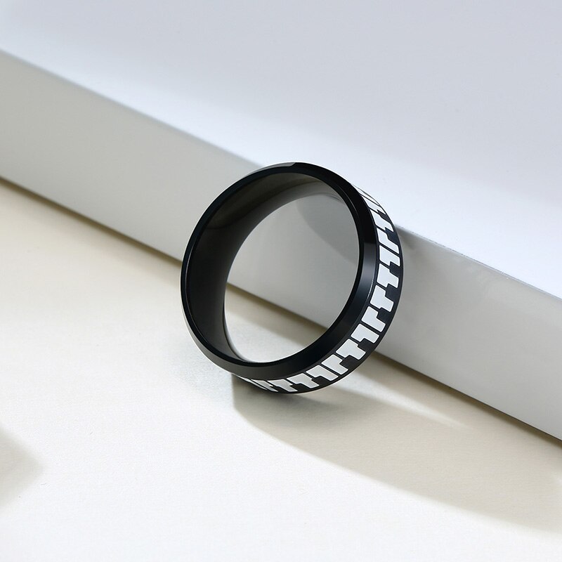 Unieke Toetsenbord Ring Voor Mannen Roestvrij Staal Muziek Piano Platte Profiel Twee Tone Ring