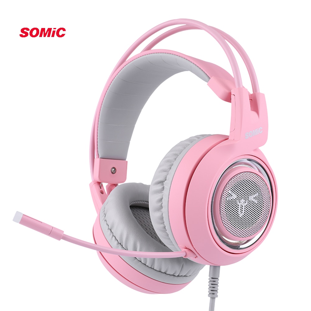 SOMIC G951 Pink Cat Headphones Virtual 7.1 Noise Cancelling Gaming Headphone Vibration LED USB Headset kids Girl Headsets for PC