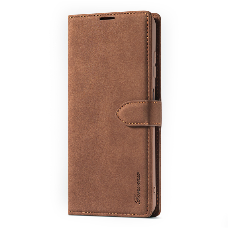 Capa de couro de luxo para samsung galaxy, para s21 ultra, s21 plus, carteira, capa dobrável, s21: For Samsung S21 / Marrom escuro
