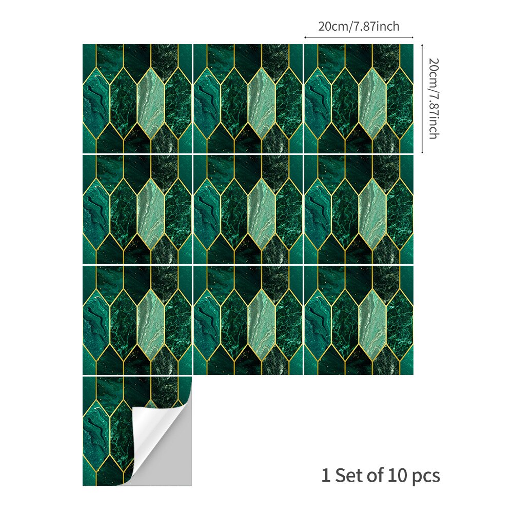 20 x 20cm grøn forgyldning mosaik fliser klistermærke vandtæt selvklæbende pvc væg klistermærker til badeværelse køkken jorden paster dekor: 20 x 20 cmx 30 stk