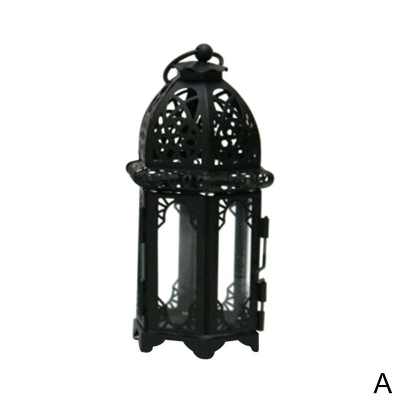 Marokkaanse Stijl Kaarshouder Votive Kaarshouder Opknoping Ijzer Decoratie Lantaarn Kandelaar Glas Lantaarn Stained Thuis O3G9: clear glass-black