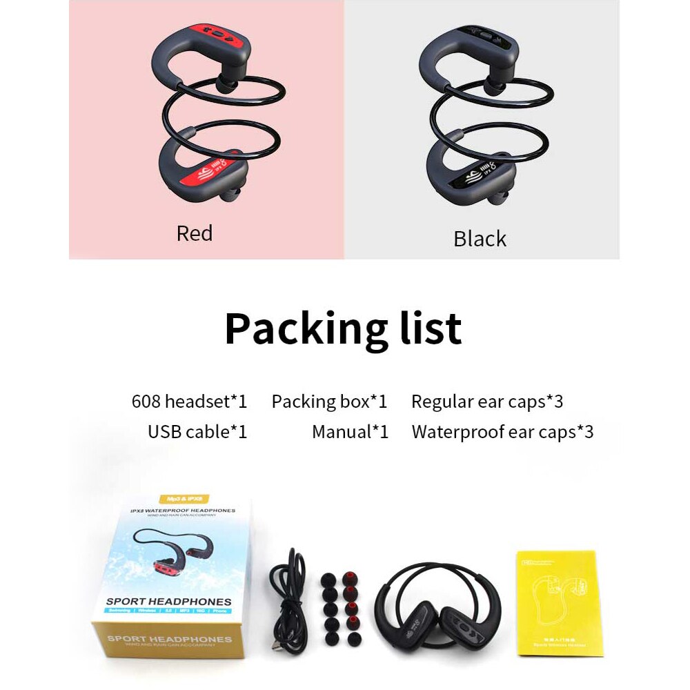 Bekabelde bluetooth-oortelefoon, sport ipx 8 , zwemband, draadloze gamingheadset, stereo-oordopjes, metalen oordopjes met microfoon