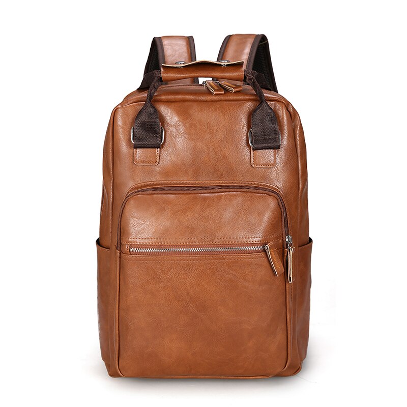 Large Laptop Backpacks Male Mochilas Casual Schoolbag For Teenagers Boys Brown Blak Men Backpack PU Leather Bagpack: Brown