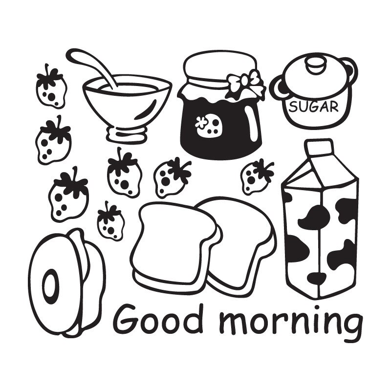 1pc wallsticker til køkken vinyl mælkebrød køleskab vægmaleri sort hvid stickericker home art decor frige sti: Sort