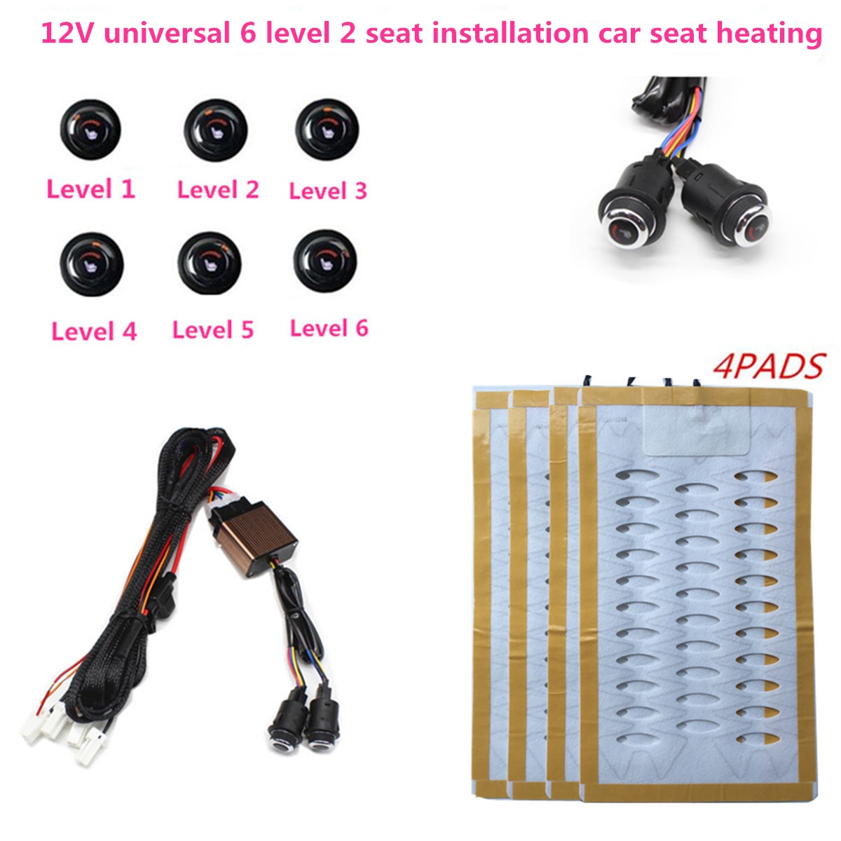 12V Legering Draad Stoelverwarming Voor Auto Suv Heater Pads + 6 Positie Rotary Switch Knop Interieur Bekleding heater Warmer Ondersteuning