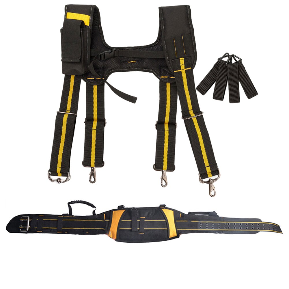 Tool Belt Suspenders Pouch Bag Nail Pocket Set Adjustable Lumbar Support Multi Function Tools Bag for Carpenter Electrician: Yellow H
