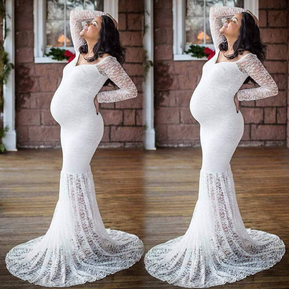 Neue Frau Mutterschaft Spitze Off Schulter V-ausschnitt Lange Maxi Kleid Kleid für Schwangere Frauen Fotografie Prop
