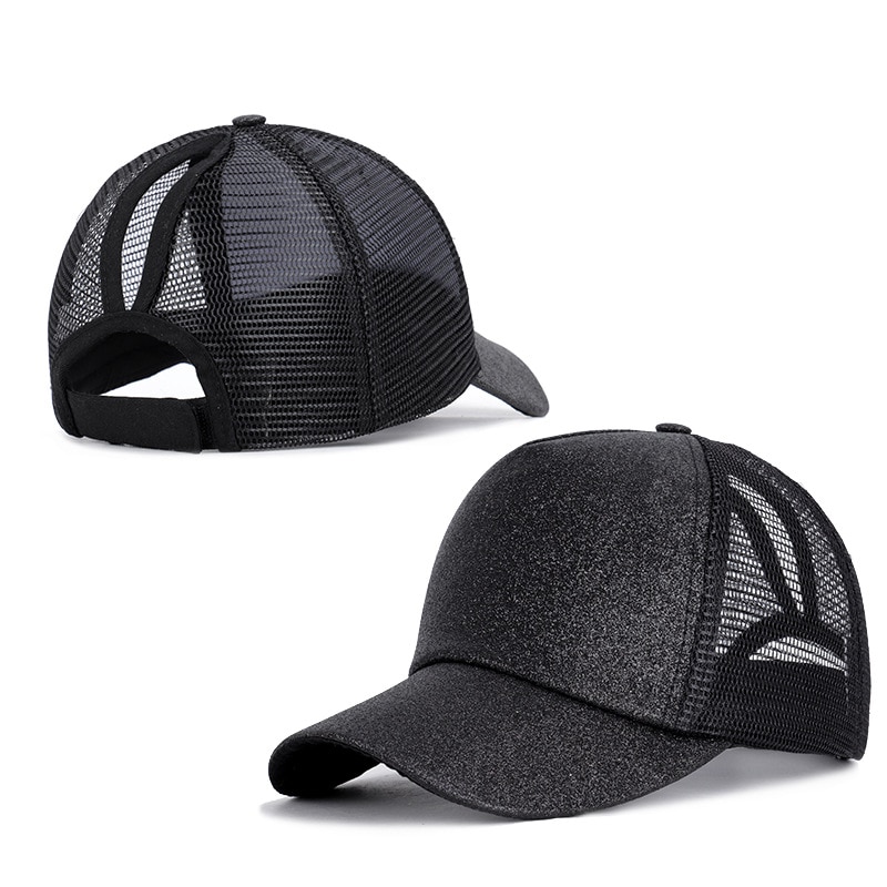 Vrai papa chapeau à l'été de camion de paillettes pour queue de cheval casquette de Baseball après l'ouverture prêle filet transfrontalier: Black