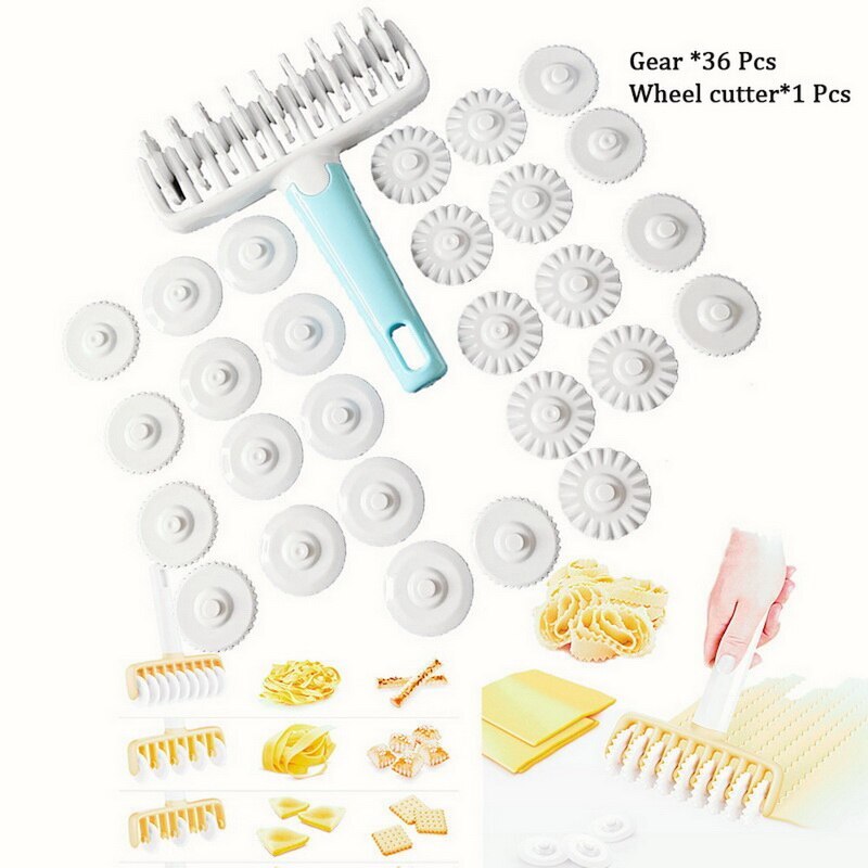 1 pièces tirer filet Pizza couteau roue pâtes treillis rouleau Cutter pâte Biscuit tarte cuisine en plastique outil de cuisson Cutter accessoires: White 37pcs