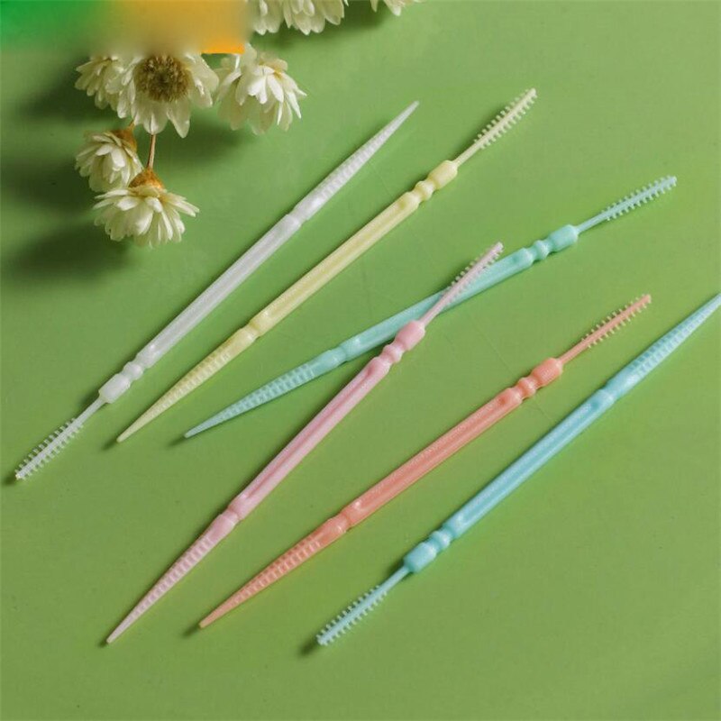 100pcs Double-headed Dental Brush Teeth Sticks Floss Pick Toothpick Tooth Clean Oral Care Interdental brush Food grade PP 6.3cm