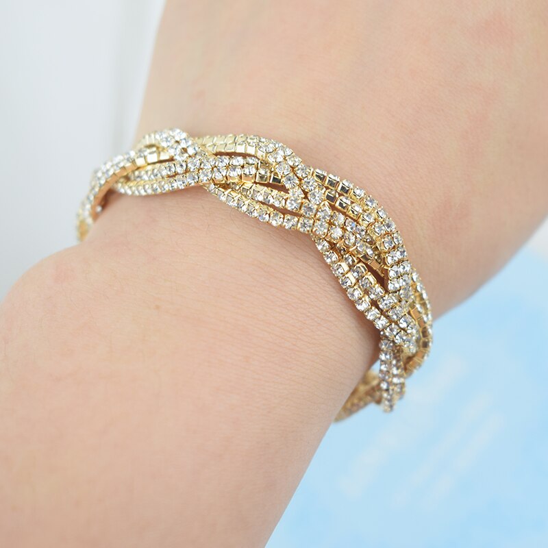 Kristall Charme Armbänder frauen Gold Silber Überzogene Strass Armbinde Strang Armbänder Hochzeit Braut Partei Schmuck