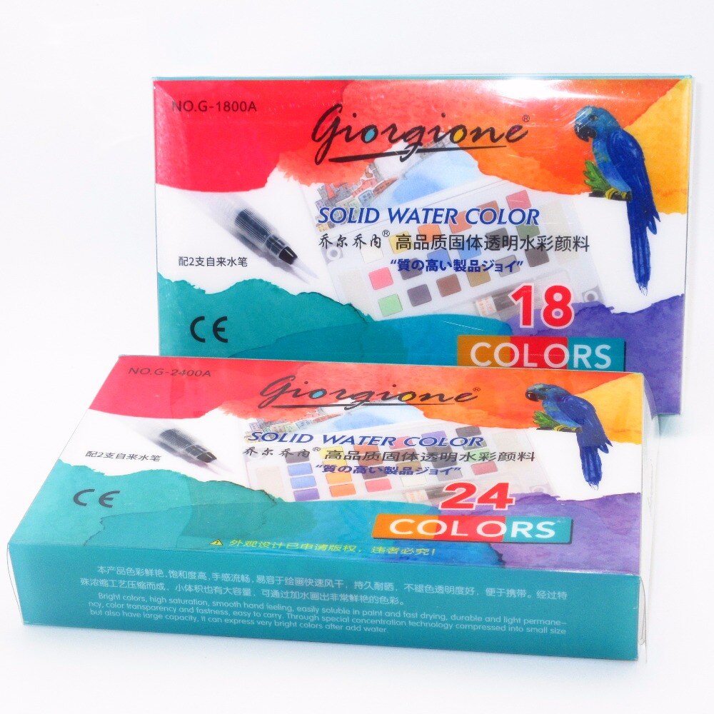 18 kleuren 24 kleuren effen aquarelverfset met waterverfpenseel