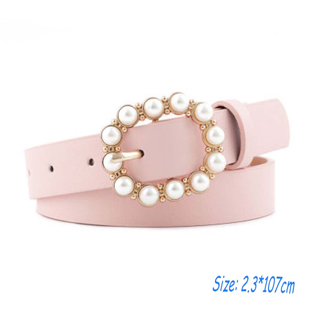 1pc Frauen Perlen Perlen O-Ring Schnalle Gürtel PU Taille Gürtel Für Dame Kleid Kleidung Zubehör Schwarz Leder luxus Bund: D
