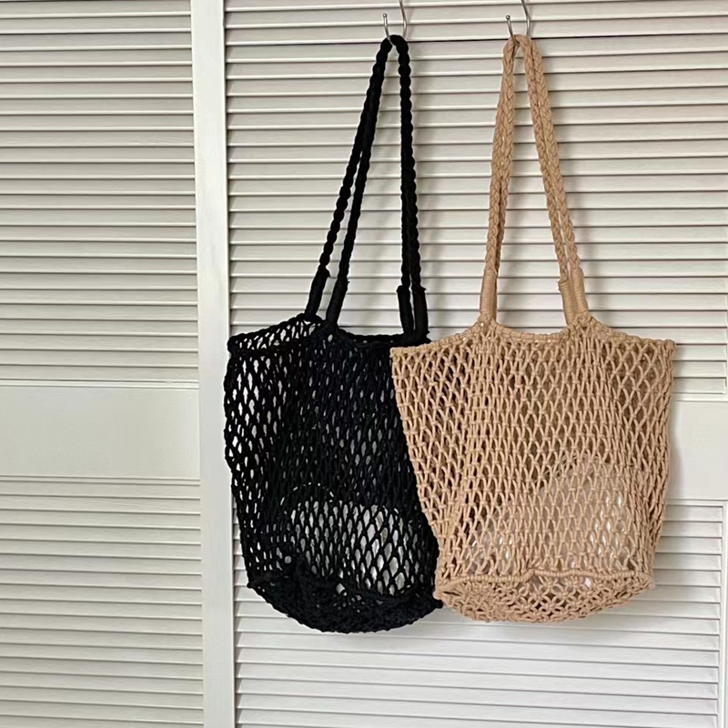 2022 Katoenen Draad Gebreide Vrouwen Handtassen Dames Netto Hollow Out Tote Vrouwen Geweven Schoudertas Strandtas Sets hele