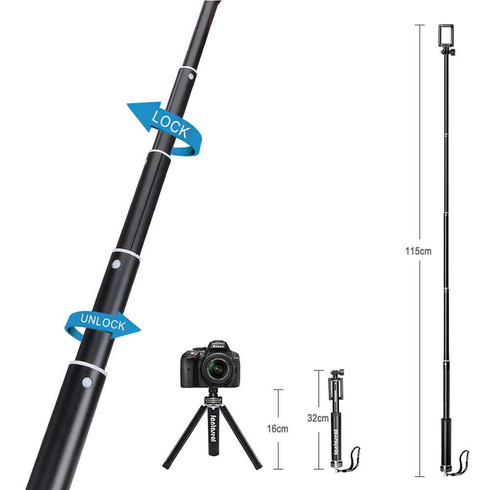 Super Lange Selfie Stok Statief Stand Hand Grip 3in1 met Draadloze Afstandsbediening Monopod Pole Voor Sport Action Camera Motion Camcorder