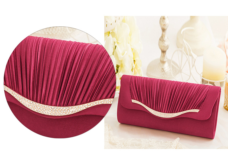 Dames Elegante Schoudertas Beknopte Plooi Clutch Bag Strass Zwart Effen Envelop Schoudertassen Rechthoek Portemonnee Vrouwelijke: claret
