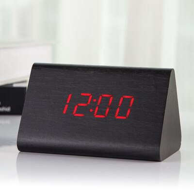 Jinsun Wekker Moderne Houten Thermometer Desk Klokken Led Digitale Klok Geluid Controle Mini Led Tafel Klok: black-red