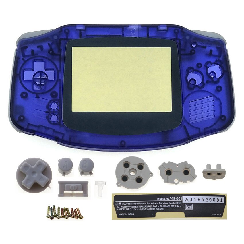 JCD-carcasa de plástico para consola GBA, Kit de botones, etiqueta para lente de pantalla, para Gameboy Advance, 1 ud.: Clear Blue