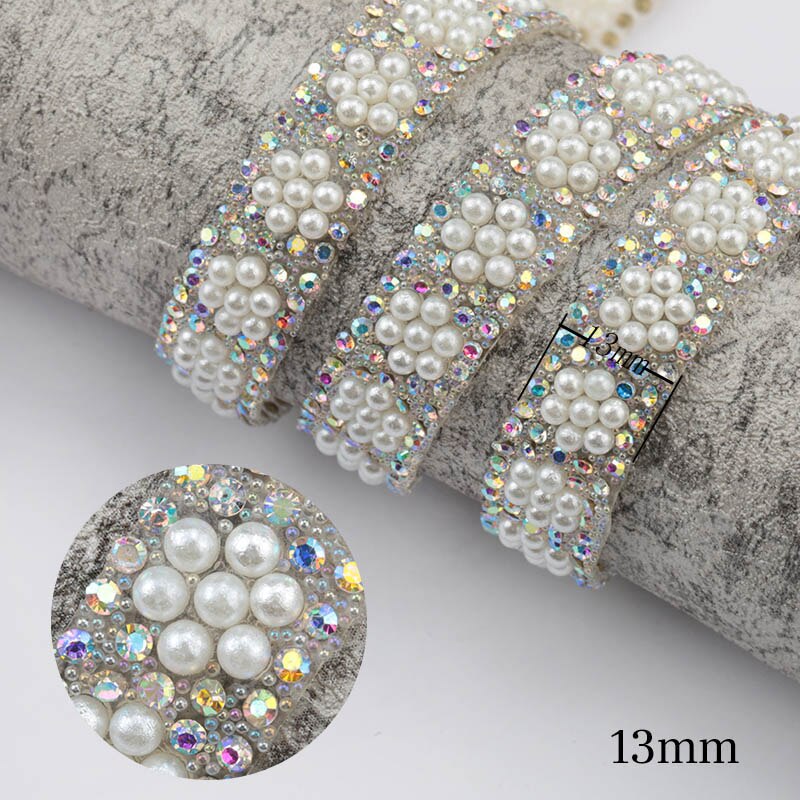 Qiao 1 yard / lot abs runde perleperler trim strass dekoration strass bånd krystal applikationer til tøj sko gør: A  -13mm