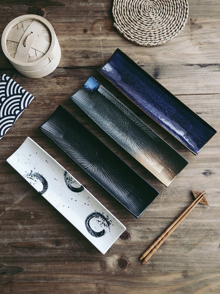 1 pc nimitisk japansk stil sushi keramisk rektangulær plade køkken wienerbrød håndmalet lang middagsplade bordservice