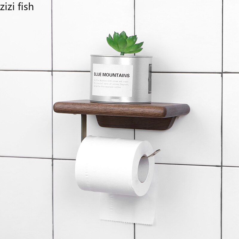 Sorte valnødrulleholdere papir bøg træpapirhåndklæde dispenser toilet badeværelsedekor vægmonteret stempelhyldevævsholder