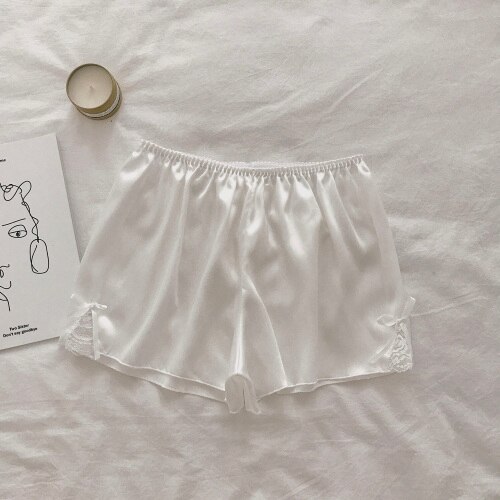 Sleep Bottoms Women Lace Solid Pajama Shorts Girls Summer Sleepwear Breathable Safety Outwear Sweet Students Thin Lounge Wear: white-bow