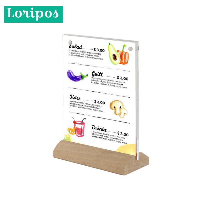 A4 Vertical Wooden Menu Card Frame Stand 210*297mm Sign Holder Acrylic Price Tag Display Rack Advertising Poster Frame Photo